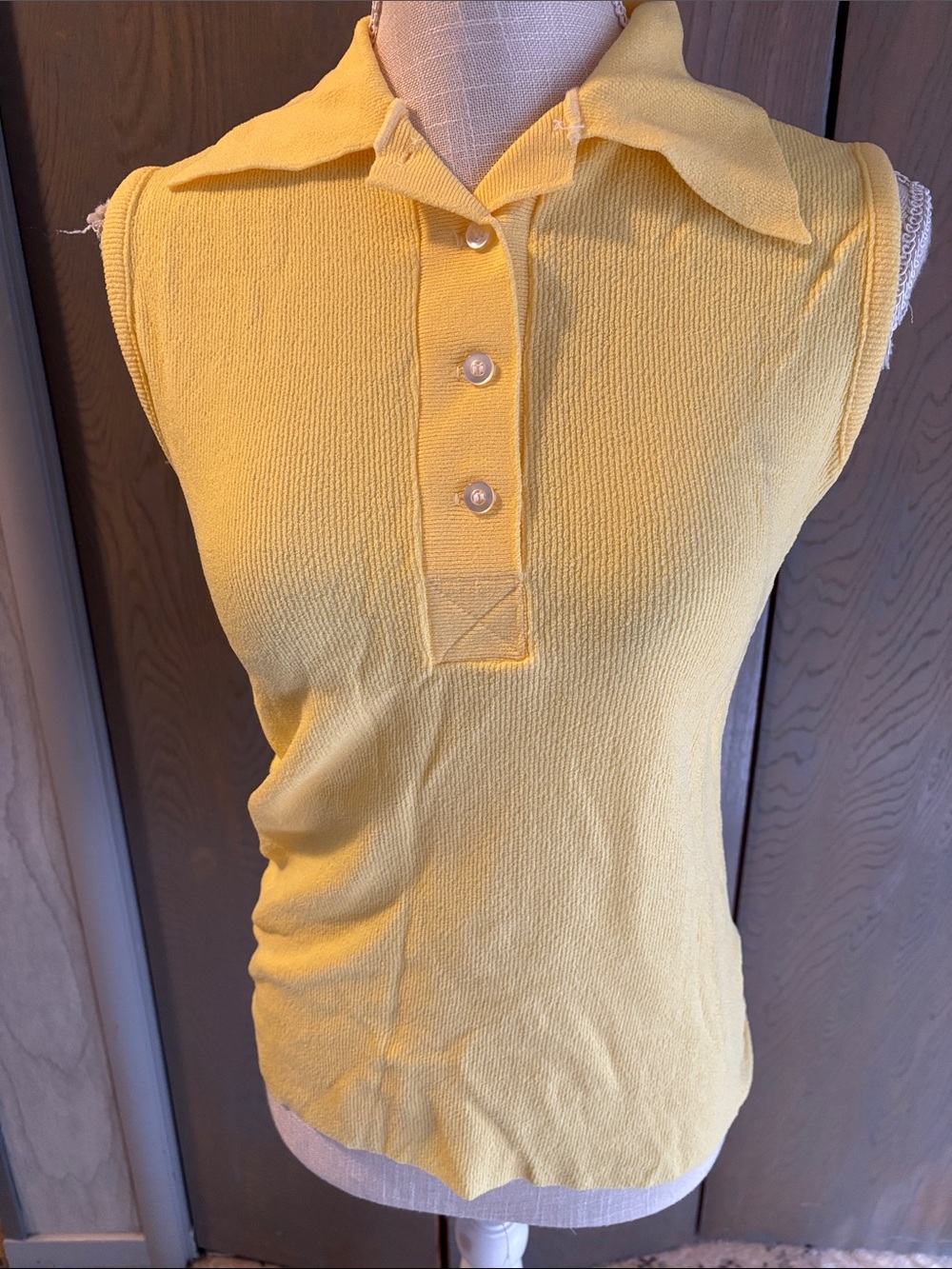 Vintage Yellow Sleeveless Collared Sweater